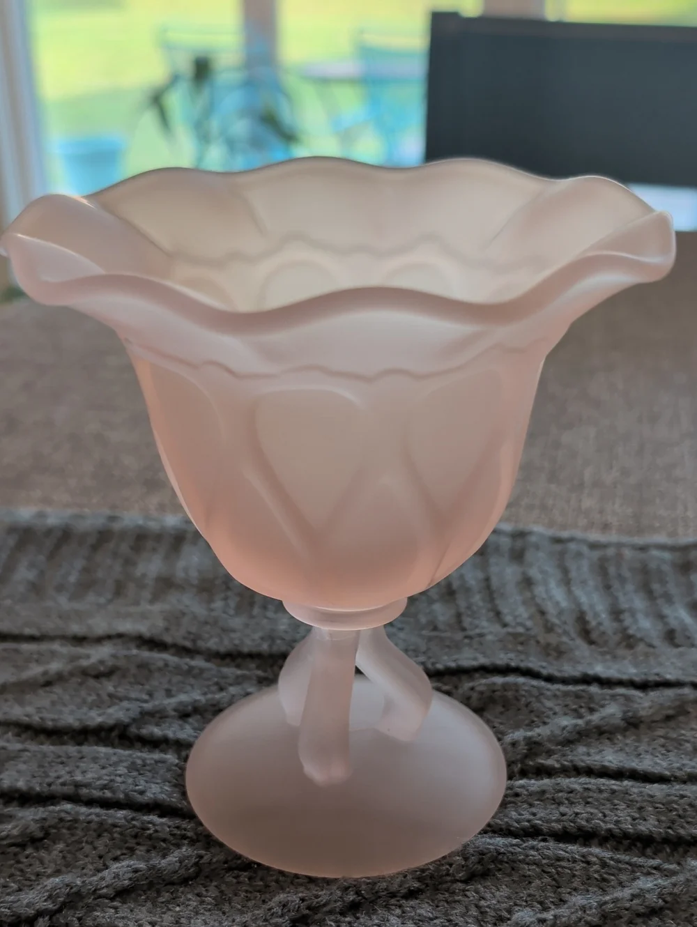 Vintage Westmoreland Satin Glass Soft Pink Compote Vase Triple Stem Pedestal